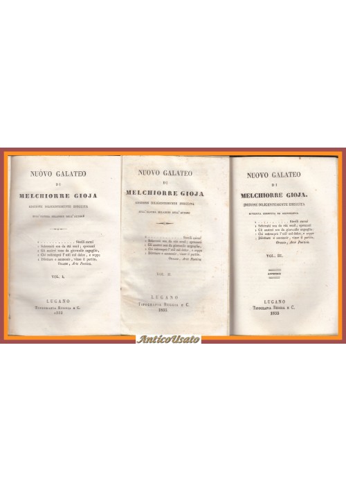NUOVO GALATEO di Melchiorre Gioja 3 volumi completo 1833 libro antico Gioia